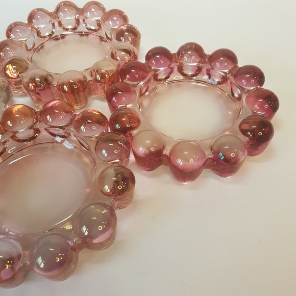 Set of 4 Vintage Boopie Glass Nova Candlewick Bubble Glass Ashtray Candle Holder - Picture 3 of 16